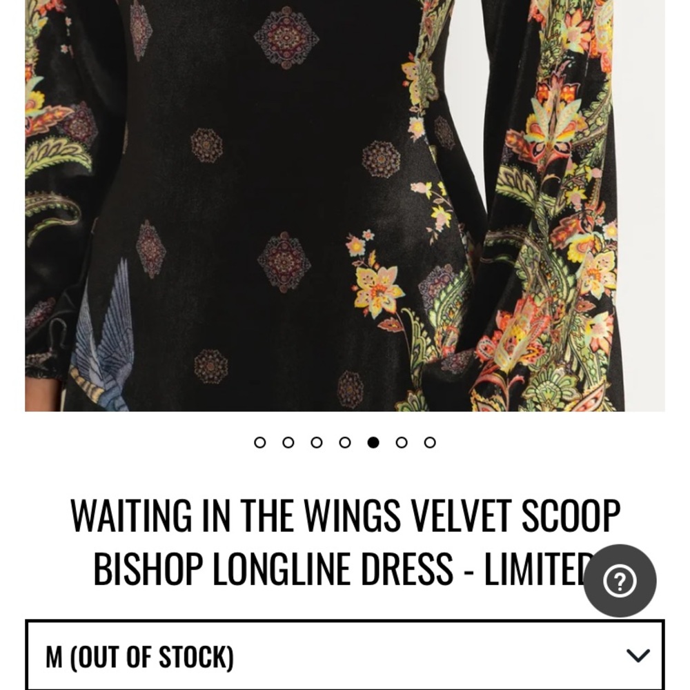 Blackmilk “WAITING IN THE WINGS VELVET BISHOP LONGLINE DRESS” Size Medium M NWT - Picture 3 of 16